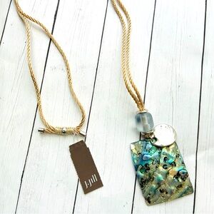 NEW NWT J. Jill Square Abalone Shell Pendant Adjustable Cord Necklace $49 Tag